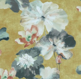 Tapet Water Lilies, Honey Yellow Luxury Floral, 1838 Wallcoverings, 5.3mp / rola