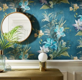 Tapet Lilliana, Peacock Blue Luxury Floral, 1838 Wallcoverings, 5.3mp / rola