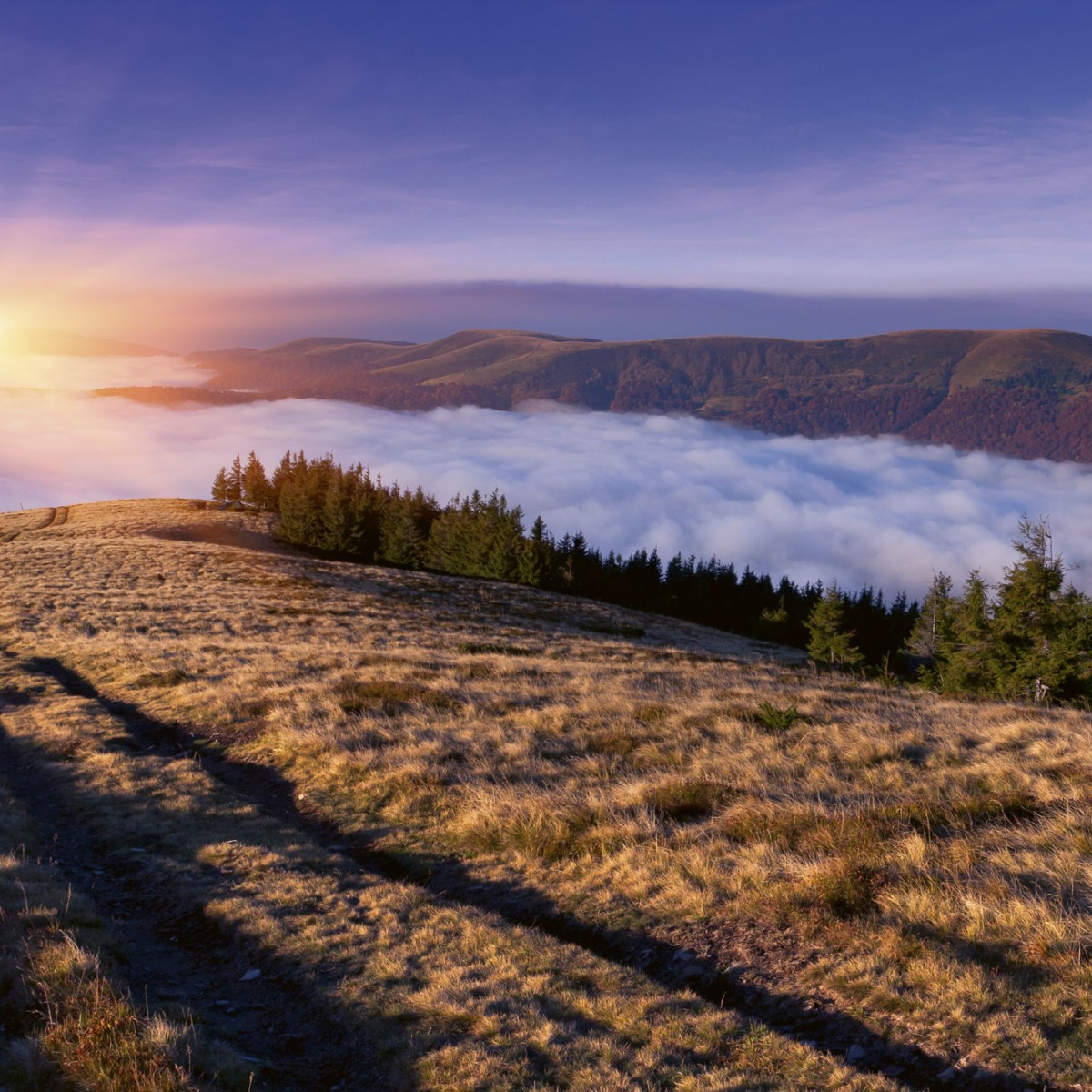 Foto tapet 3D Sunrise In Mountains, Dimex, 5 fâșii, 375 x 250cm