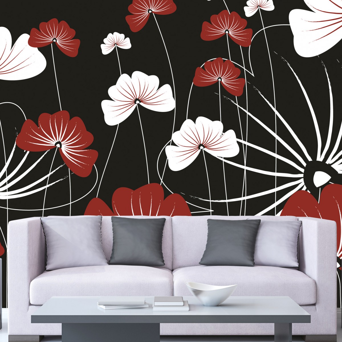 Foto tapet 3D Flowers On Black, Dimex, 5 fâșii, 375 x 250cm
