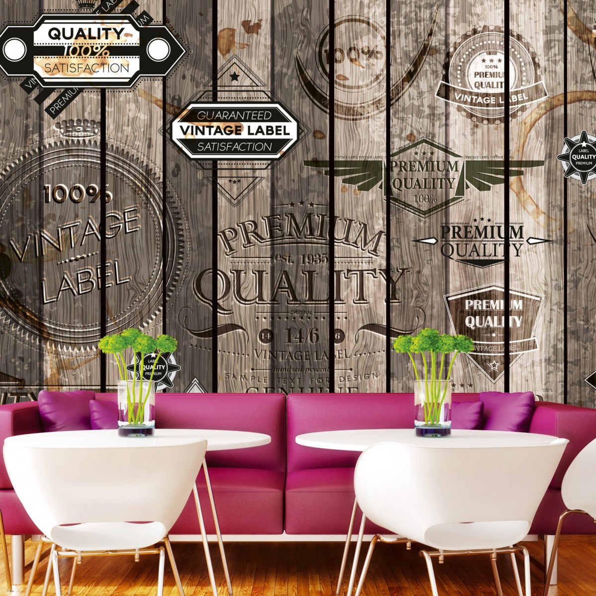 Foto tapet 3D Vintage Labels, Dimex, 5 fâșii, 375 x 250cm