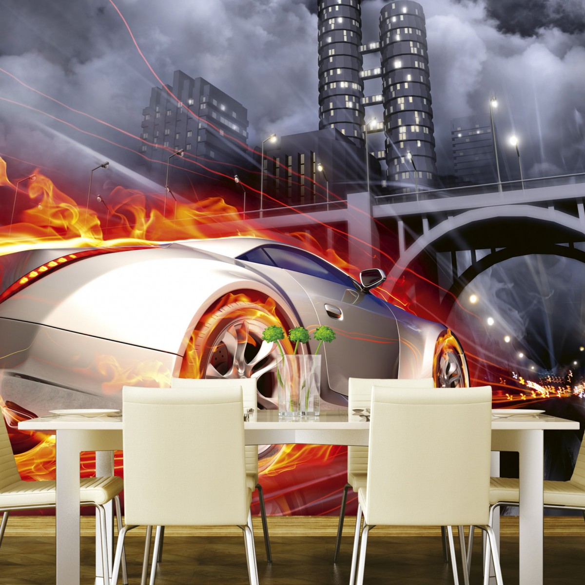 Foto tapet 3D Car In Flames, Dimex, 5 fâșii, 375 x 250cm