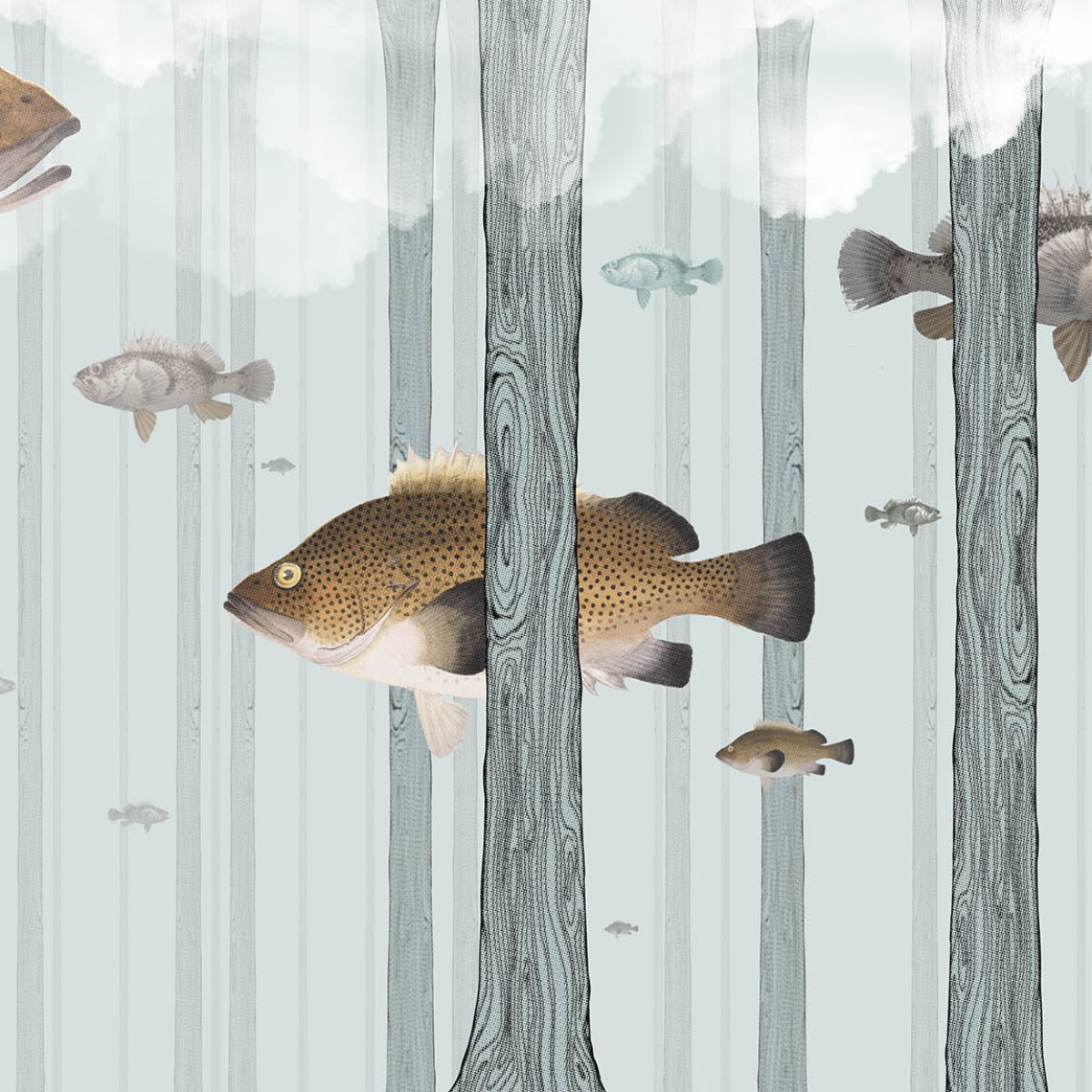 Fototapet contemporan Fish Forest, personalizat, Idea Murale, Fototapet 