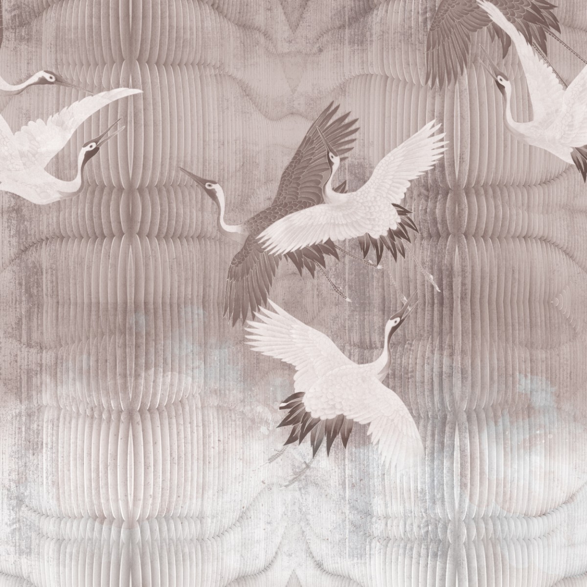 Fototapet contemporan Joyful Cranes, personalizat, idea murale