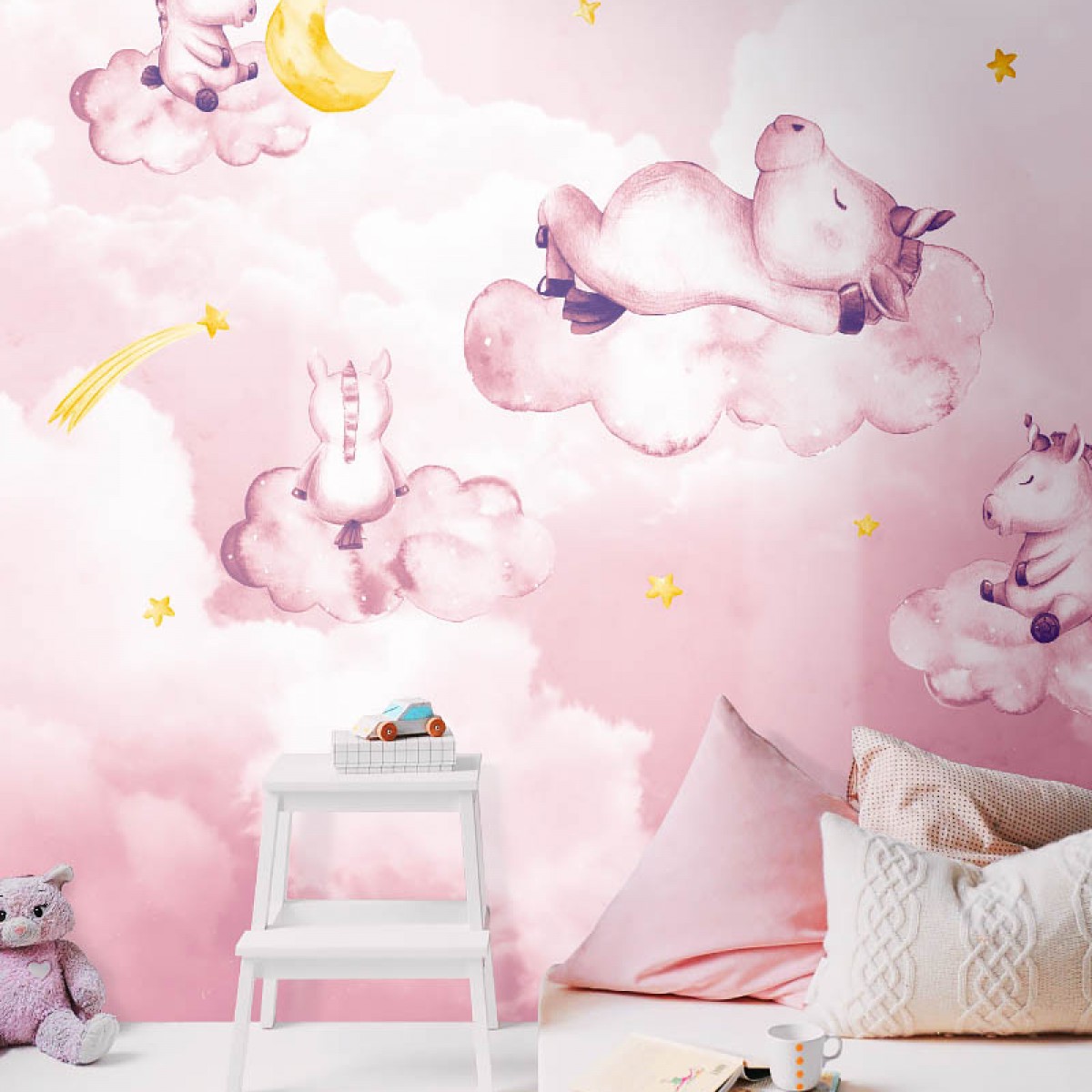 Fototapet contemporan Dreaming Unicorns, personalizat, idea murale