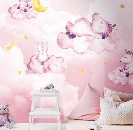 Fototapet contemporan Dreaming Unicorns, personalizat, idea murale
