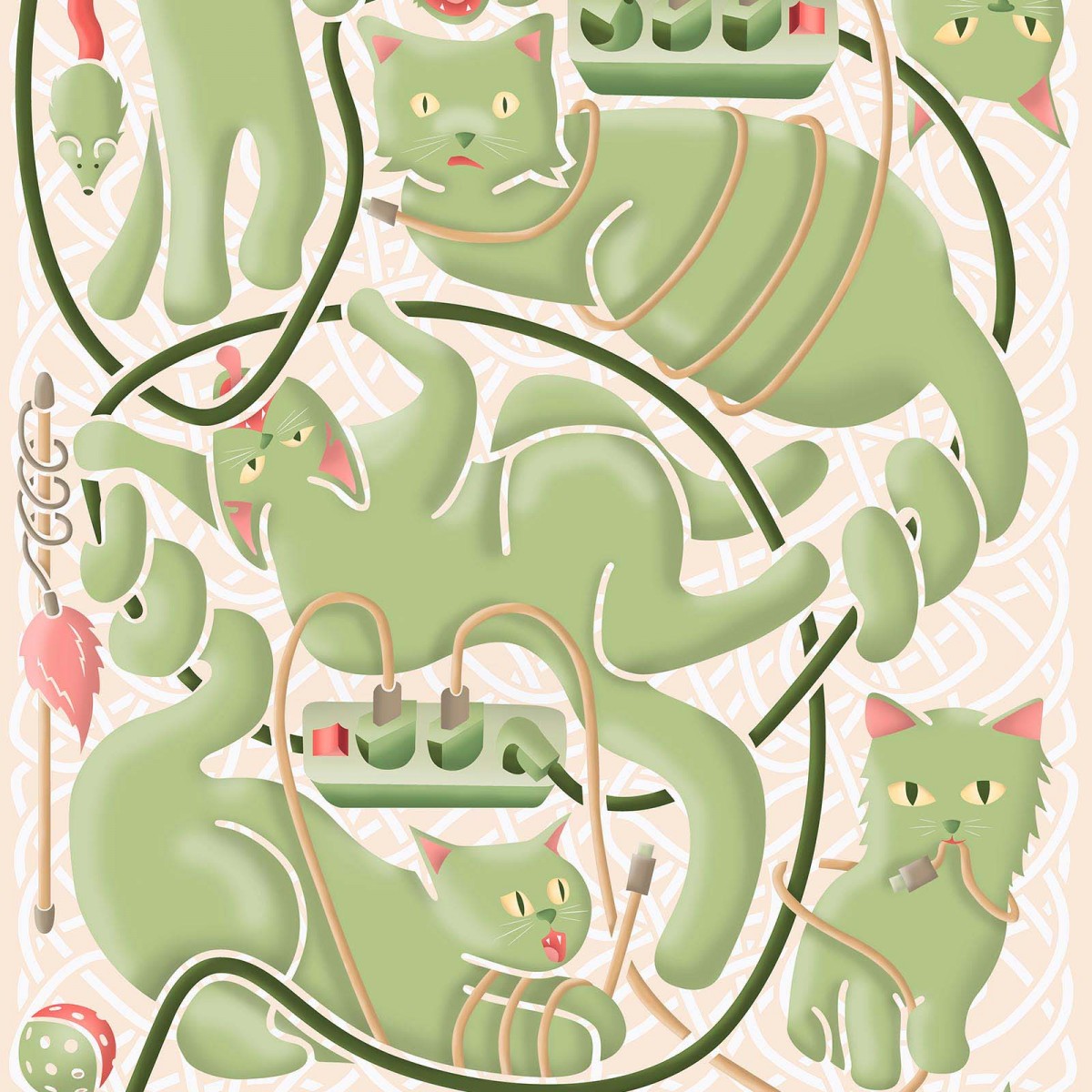 Tapet designer Geometrics Cluttered Cats and Cords by Erik van der Veen, NLXL, 4.9mp / rola, Tapet Exclusivist 