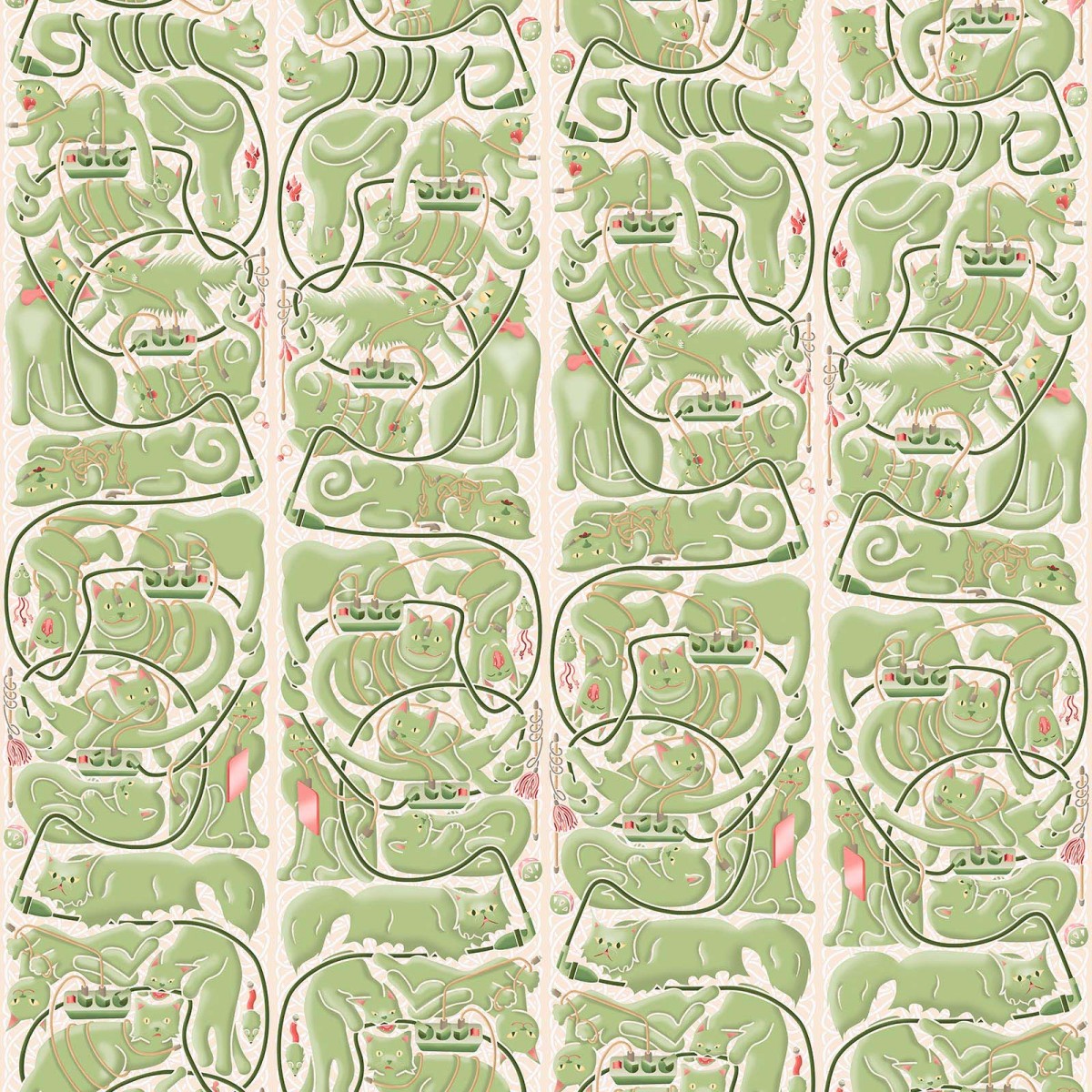 Tapet designer Geometrics Cluttered Cats and Cords by Erik van der Veen, NLXL, 4.9mp / rola, Tapet Exclusivist 