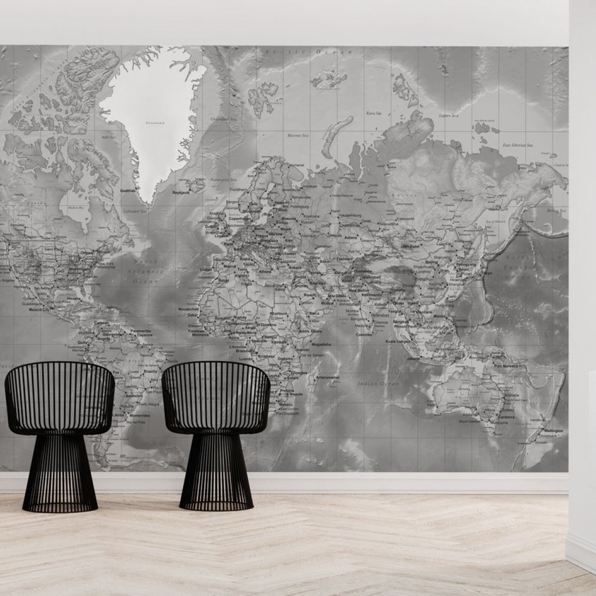 World Map - Detailed Grey, personalizat, Photowall