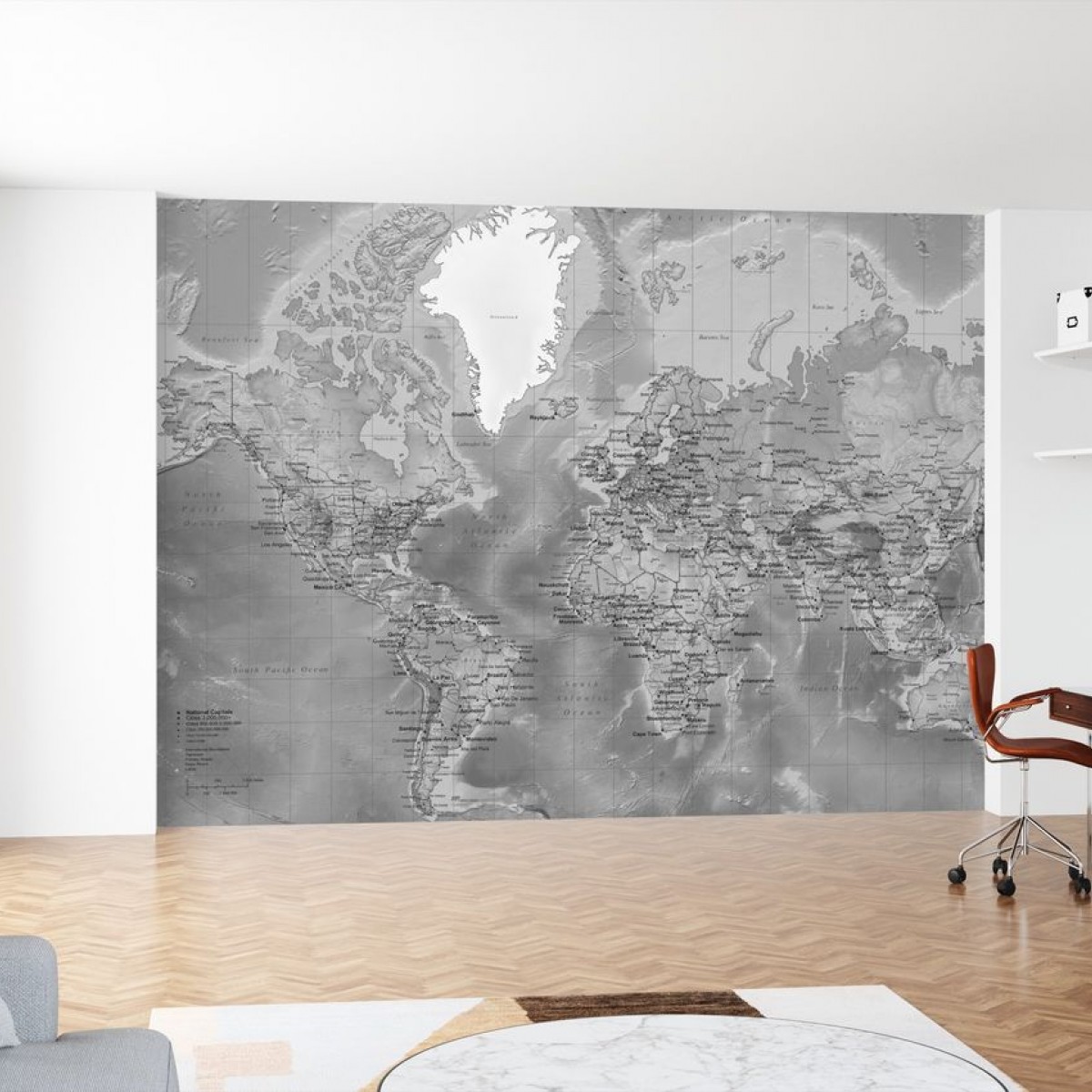 World Map - Detailed Grey, personalizat, Photowall