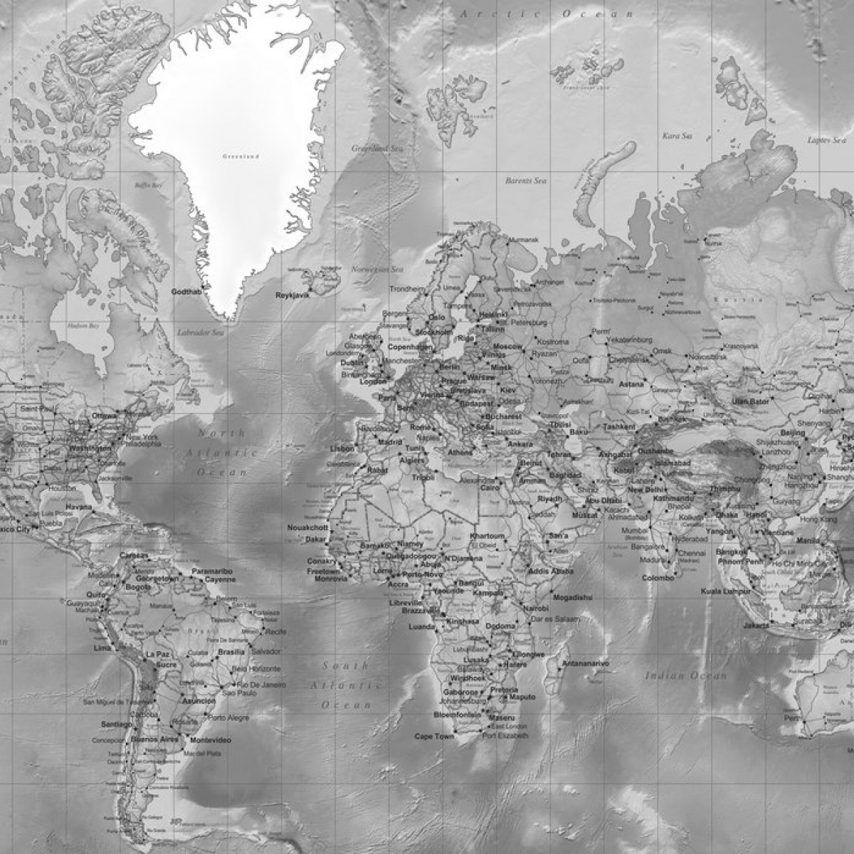 World Map - Detailed Grey, personalizat, Photowall