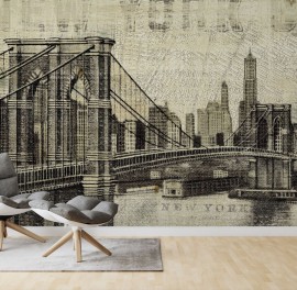 Fototapet Vintage New York Brooklyn Bridge, personalizat, Photowall