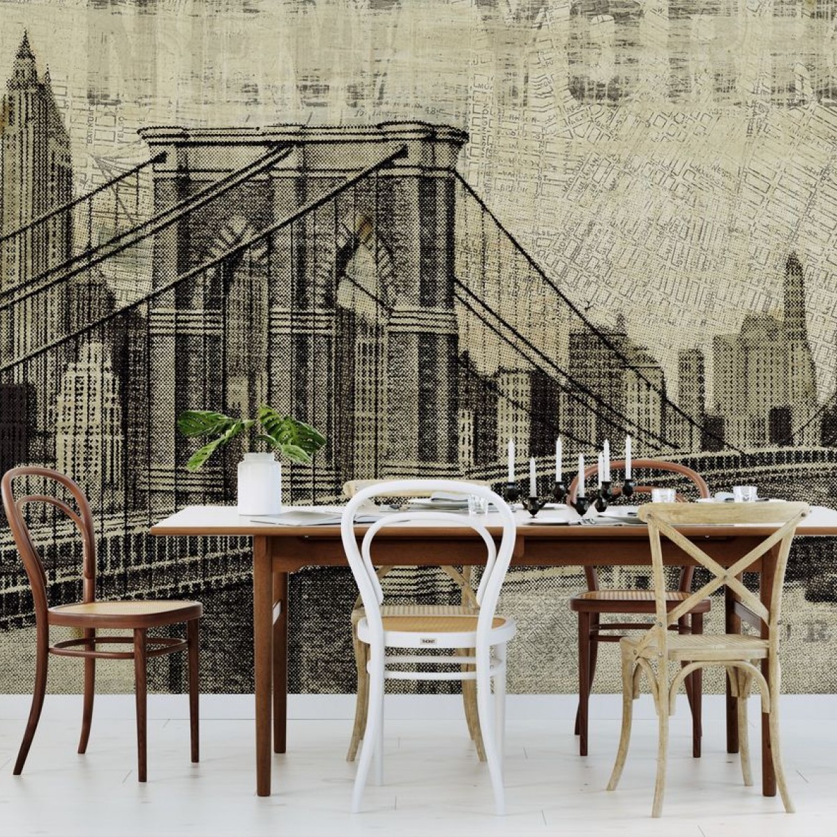 Fototapet Vintage New York Brooklyn Bridge, personalizat, Photowall