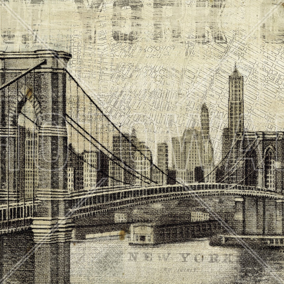 Fototapet Vintage New York Brooklyn Bridge, personalizat, Photowall