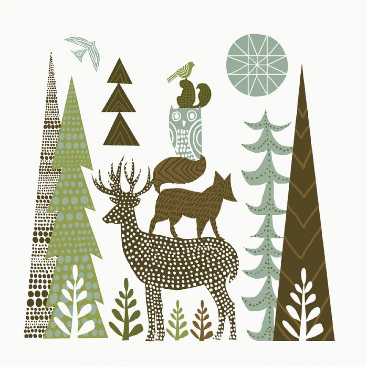 Fototapet Forest Folklore Green Animals 1, personalizat, Photowall