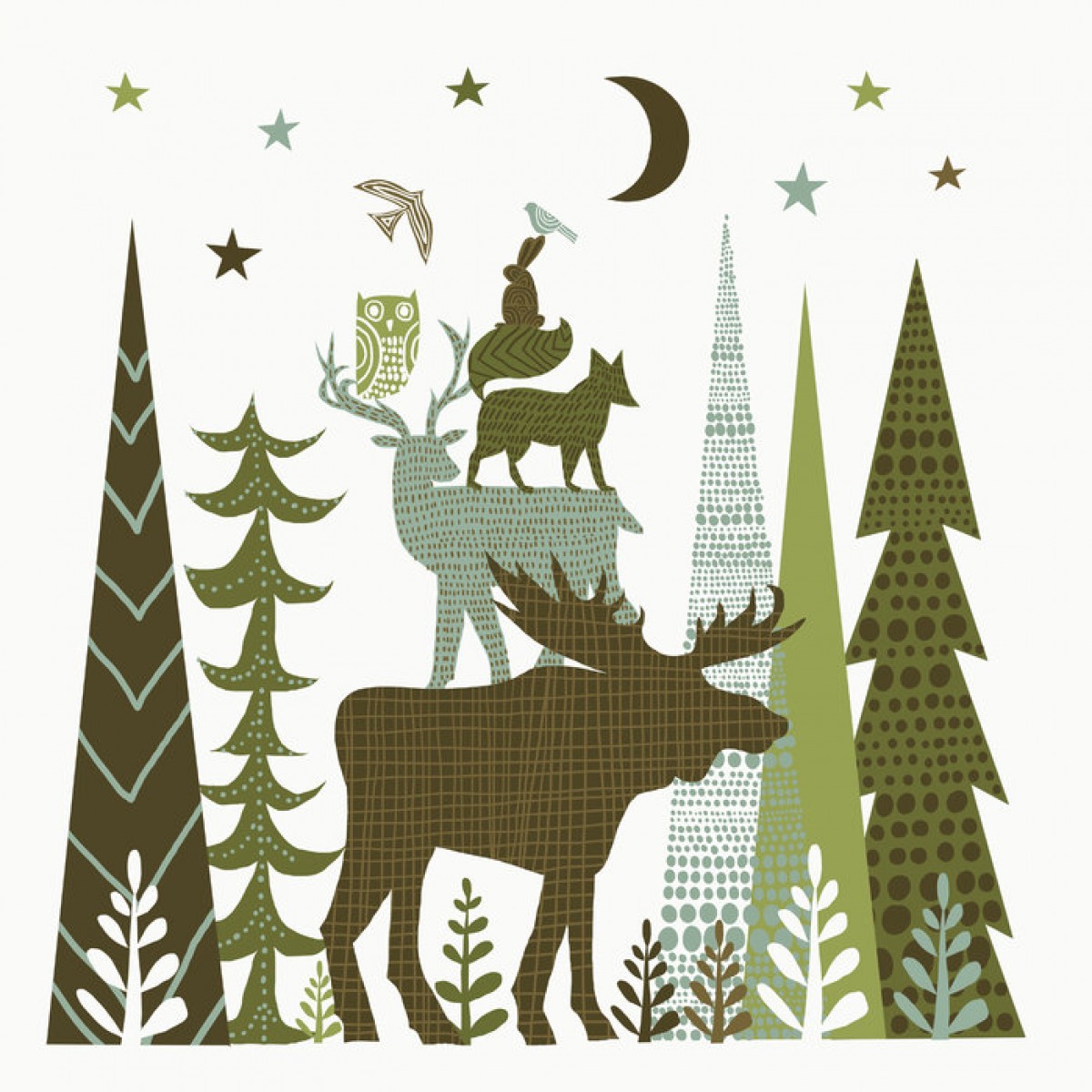 Fototapet Forest Folklore Green Animals 2, personalizat, Photowall