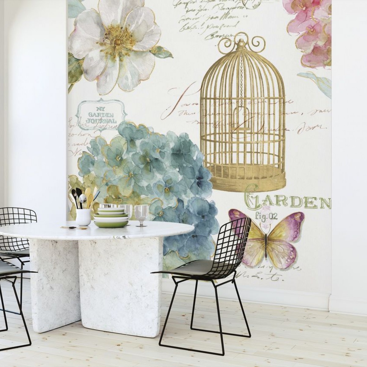 Fototapet Hydrangea Birdcage, personalizat, Photowall