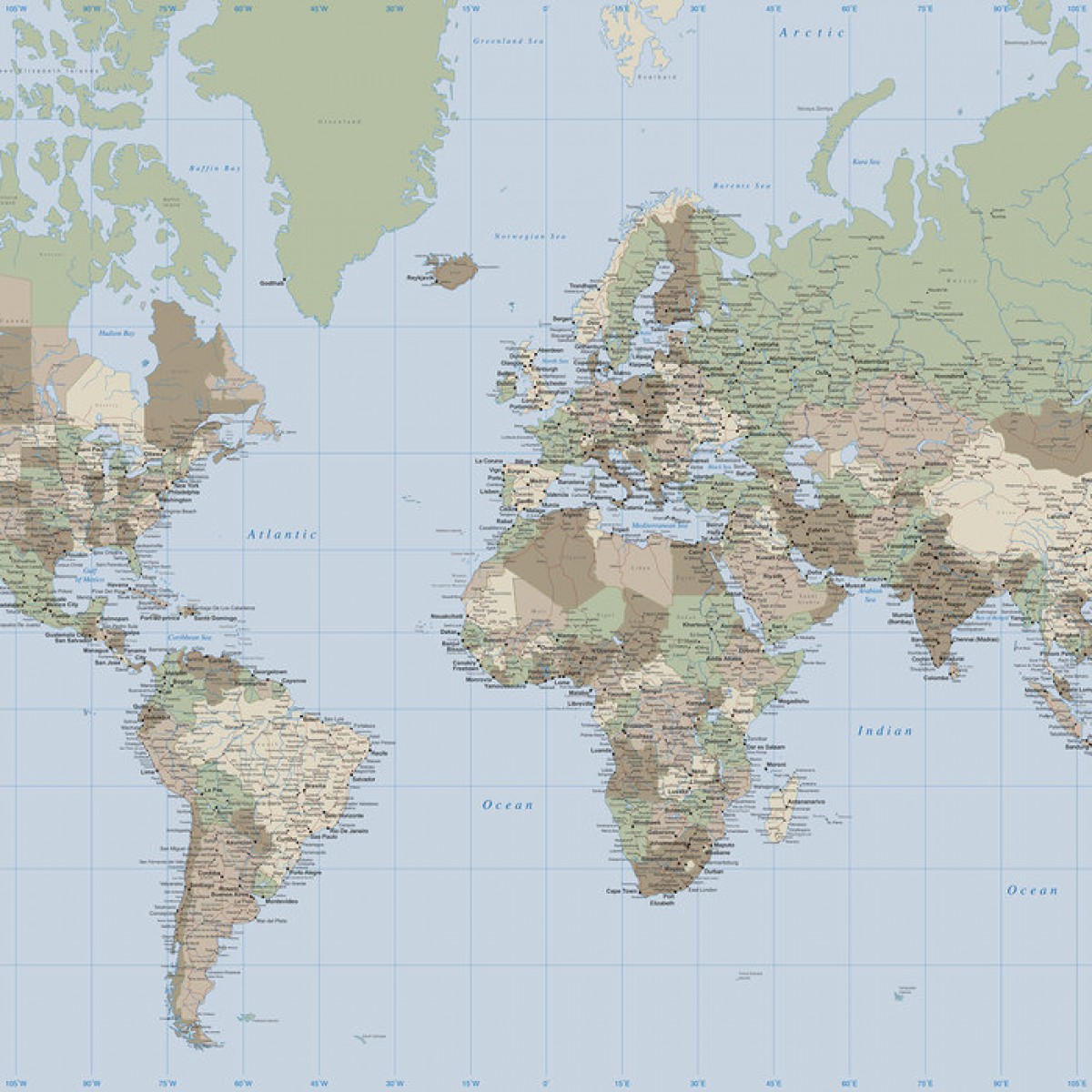 World Map Vintage, personalizat, Photowall