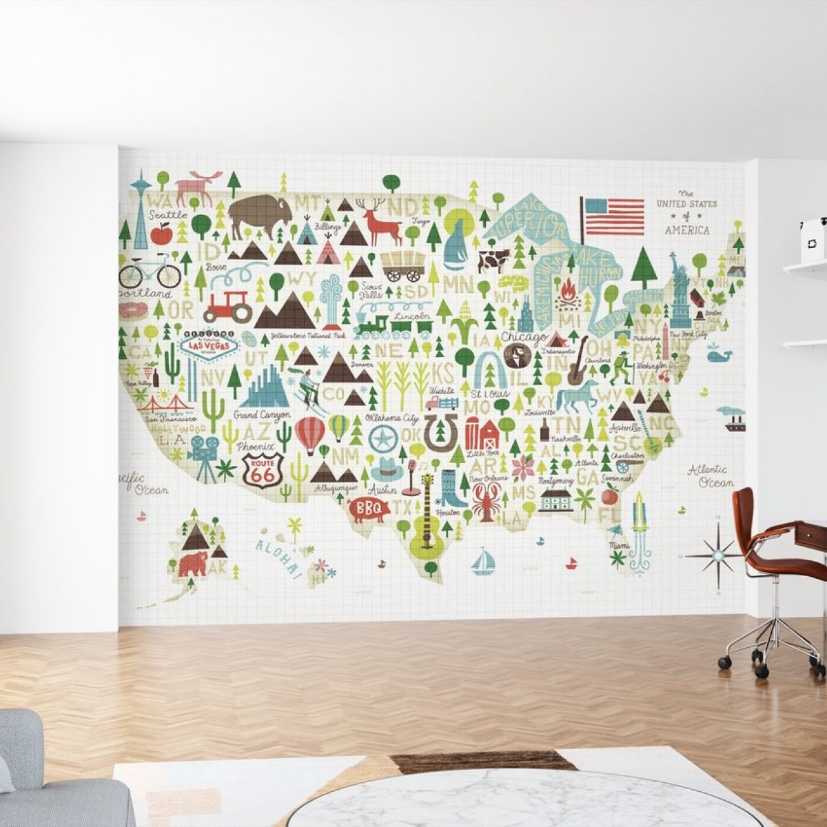 Fototapet Illustrated USA, personalizat, Photowall