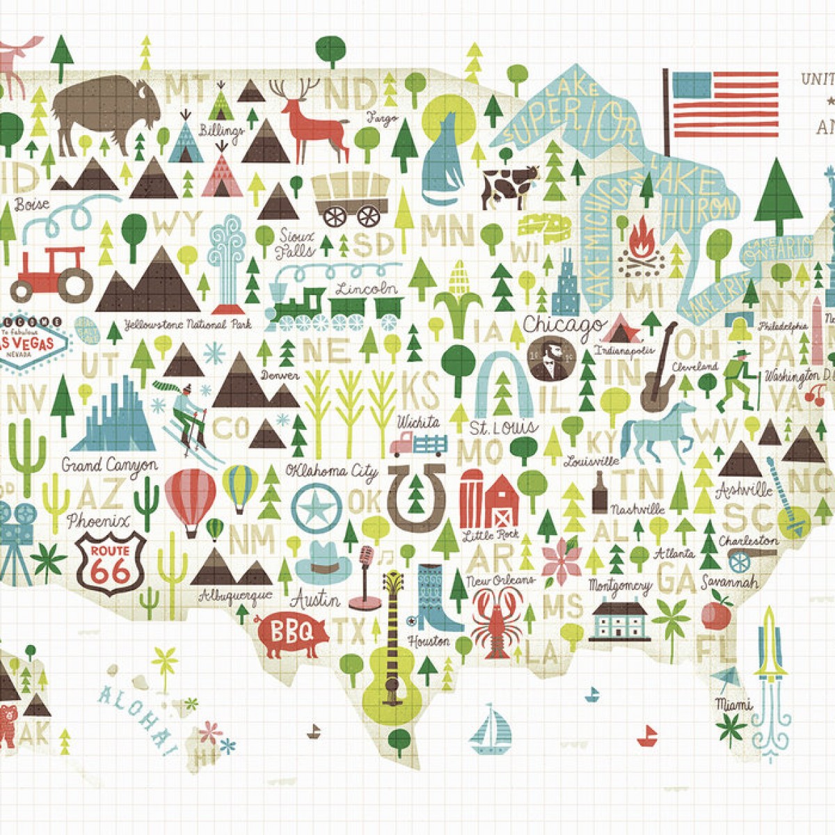 Fototapet Illustrated USA, personalizat, Photowall