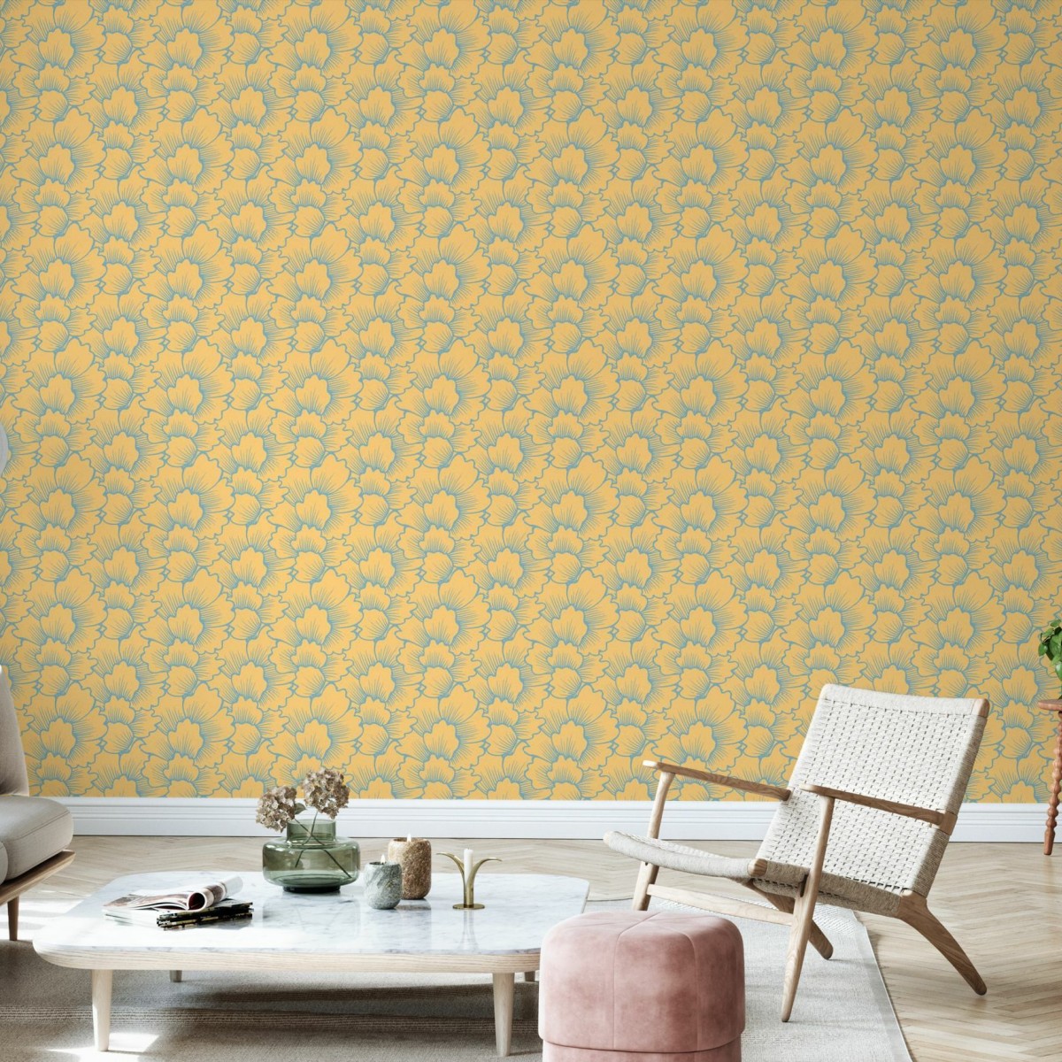 Fototapet Mostly Coral Blue on Yellow, Personalizat, Photowall, Fototapet living, Fototapet