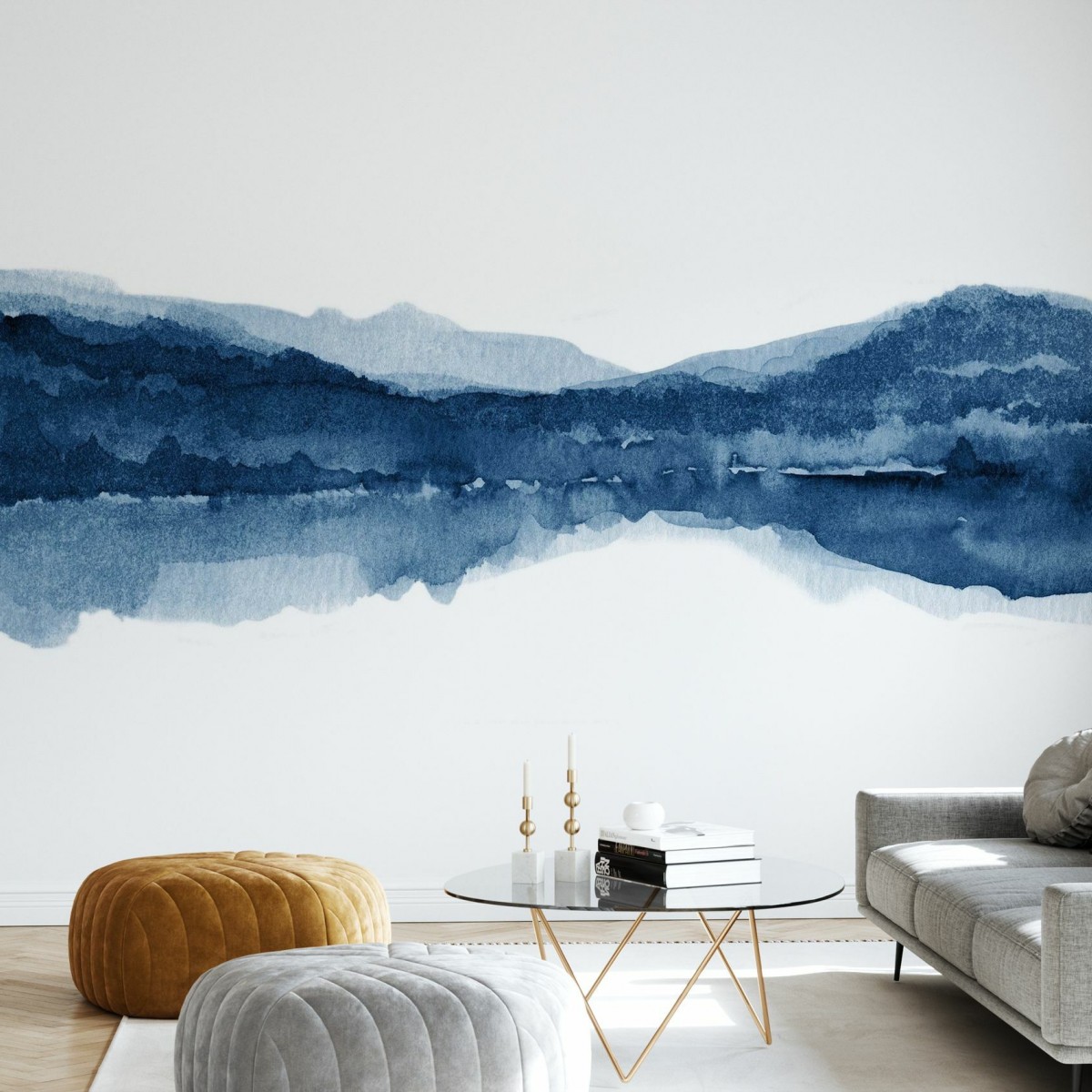 Fototapet Watercolor Landscape II, Navy Blue, personalizat, Photowall, Fototapet living, Fototapet 
