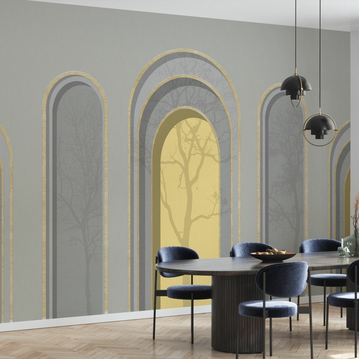 Fototapet Arch Adornment with Trees, Gray Yellow, Personalizat, Photowall, Fototapet living 
