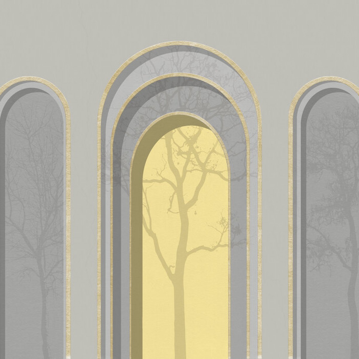 Fototapet Arch Adornment with Trees, Gray Yellow, Personalizat, Photowall, Fototapet living 