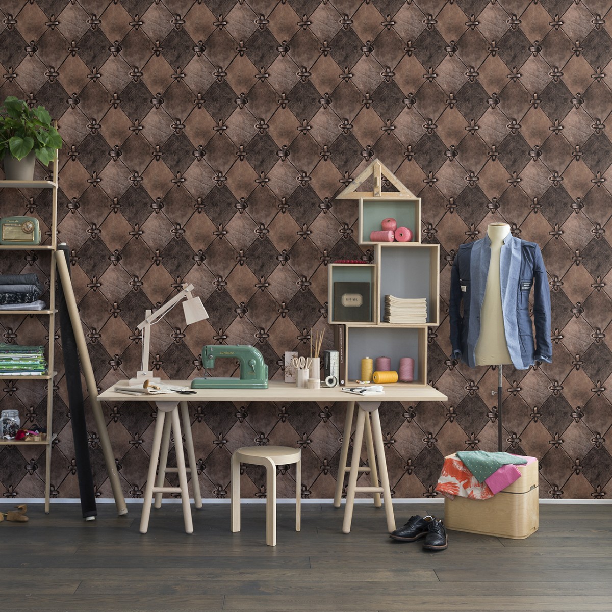 Fototapet Leather Rhombs, vintage, personalizat, repetitiv, Rebel Walls