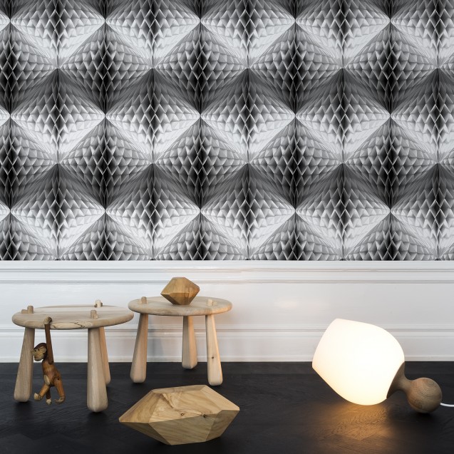 Foto Tapet 3d Pom Pom Alb Negru Personalizat Rebel Walls