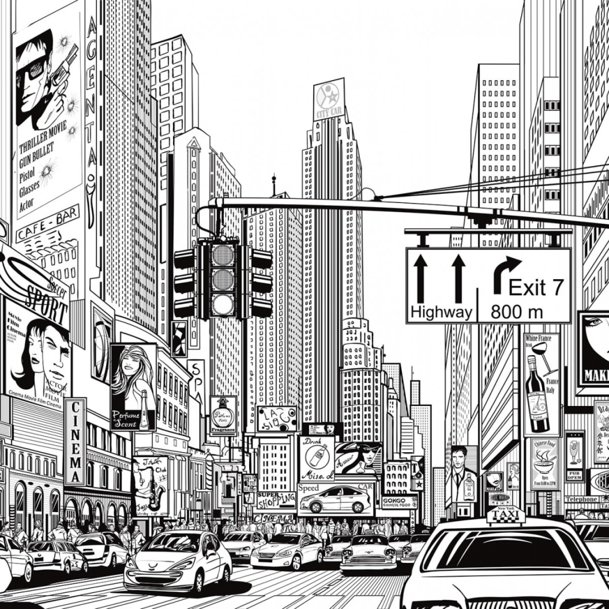Fototapet Cartoon City - Alb, personalizat, Rebel Walls