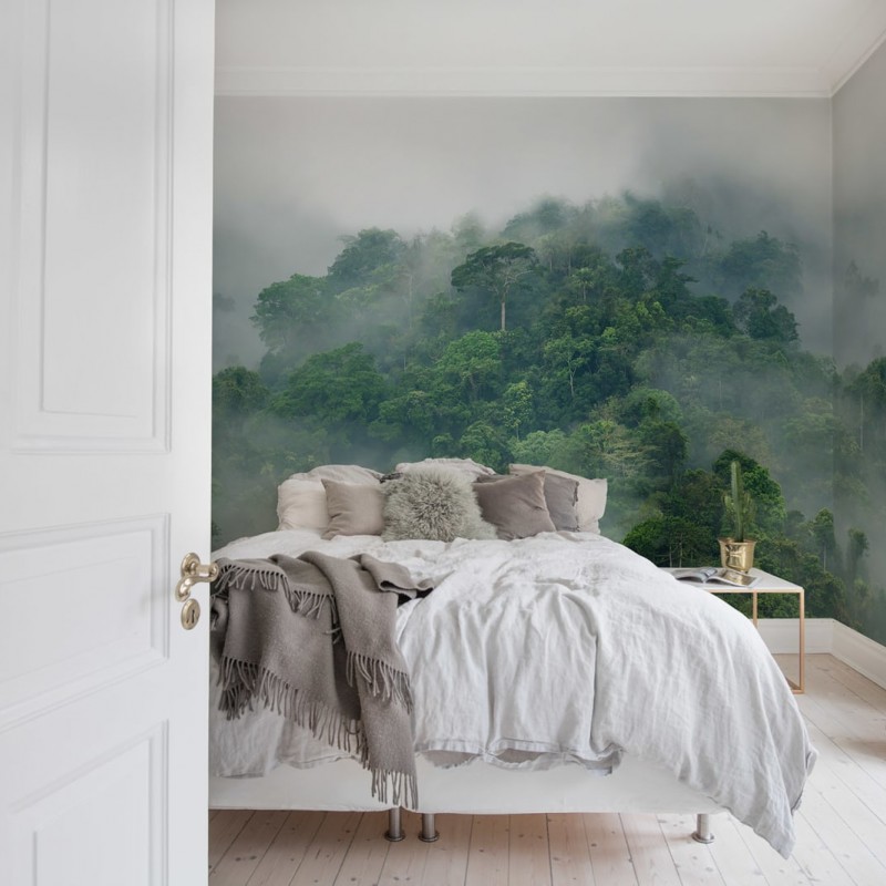 Fototapet Misty Forest, Rebel Walls - pădure în ceață, tipărit pe dimensiunea peretelui