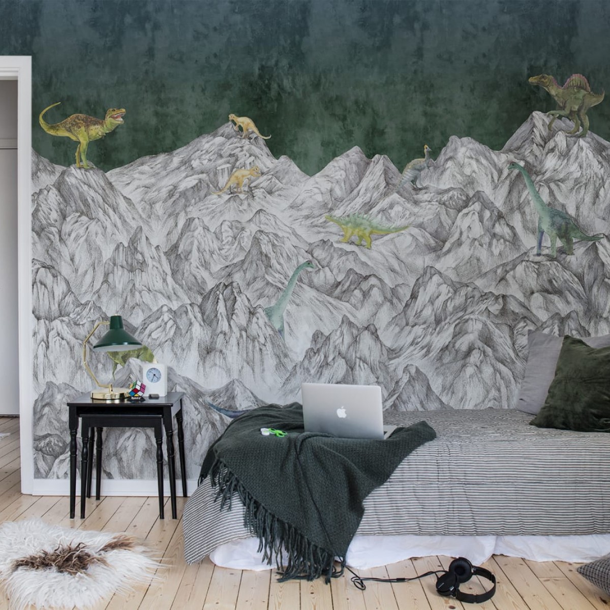 Foto tapet 3D Dinosaur Mountain, Nightfall, personalizat, Rebel Walls
