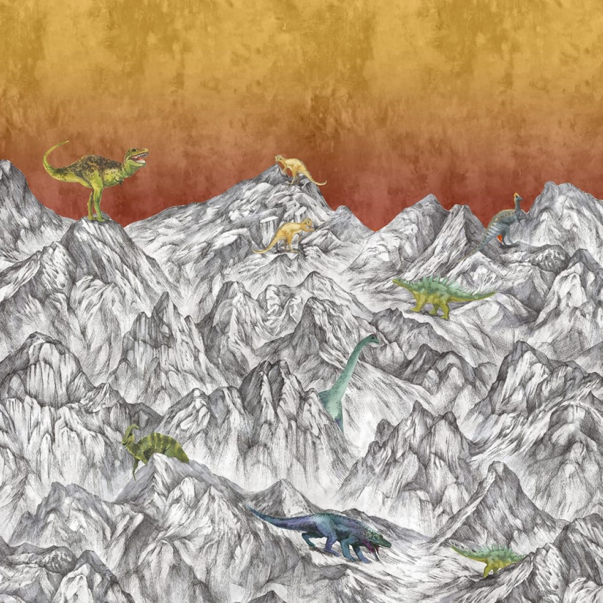 Foto tapet 3D Dinosaur Mountain, Volcano, personalizat, Rebel Walls