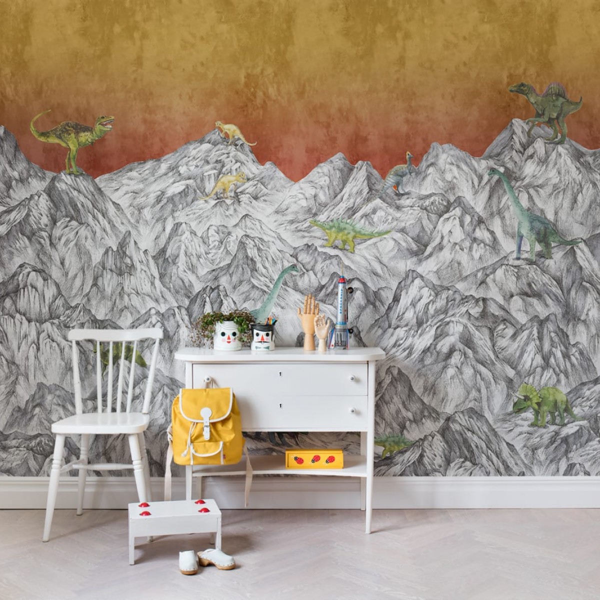 Foto tapet 3D Dinosaur Mountain, Volcano, personalizat, Rebel Walls
