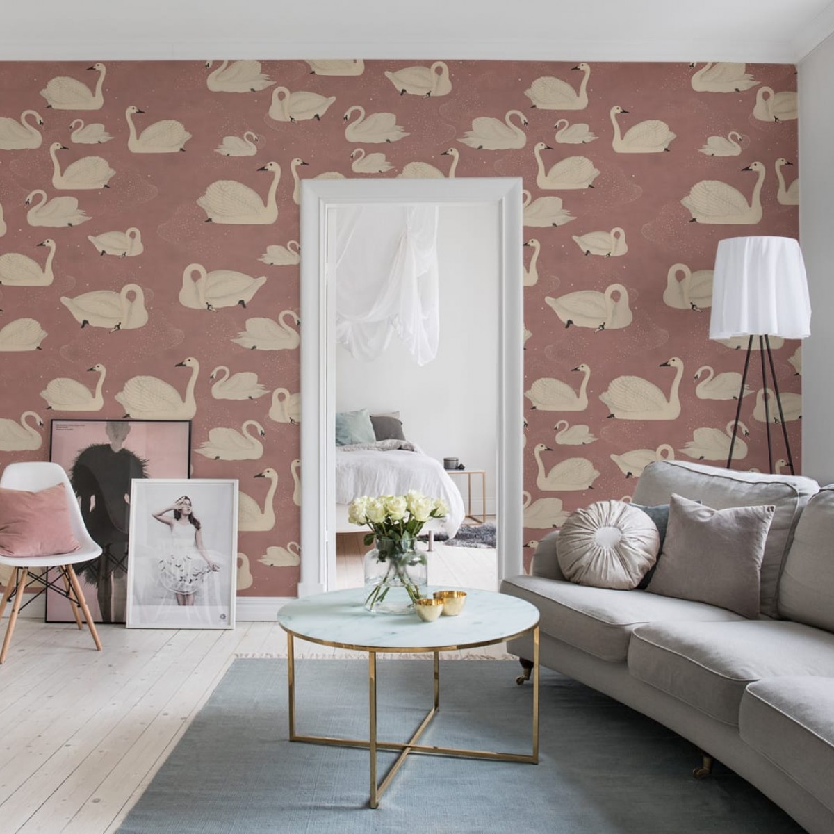 Foto tapet 3D Cygne, Rose, personalizat, Rebel Walls