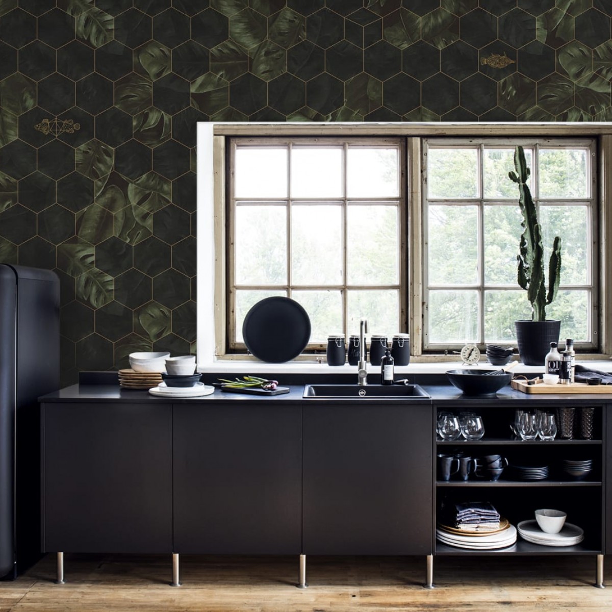 Foto tapet 3D Hexagon Leaves, personalizat, Rebel Walls
