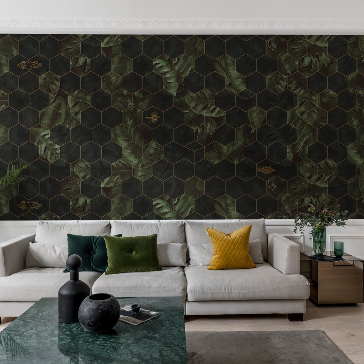 Foto tapet 3D Hexagon Leaves, personalizat, Rebel Walls