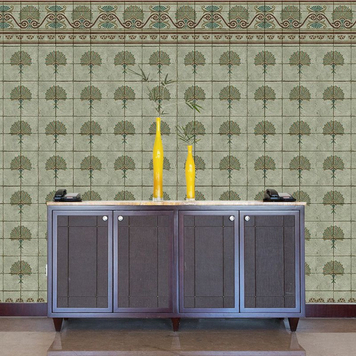Tapet Green Tiles Art Nouveau, personalizat, VLAdiLA, Fototapet living, Fototapet 