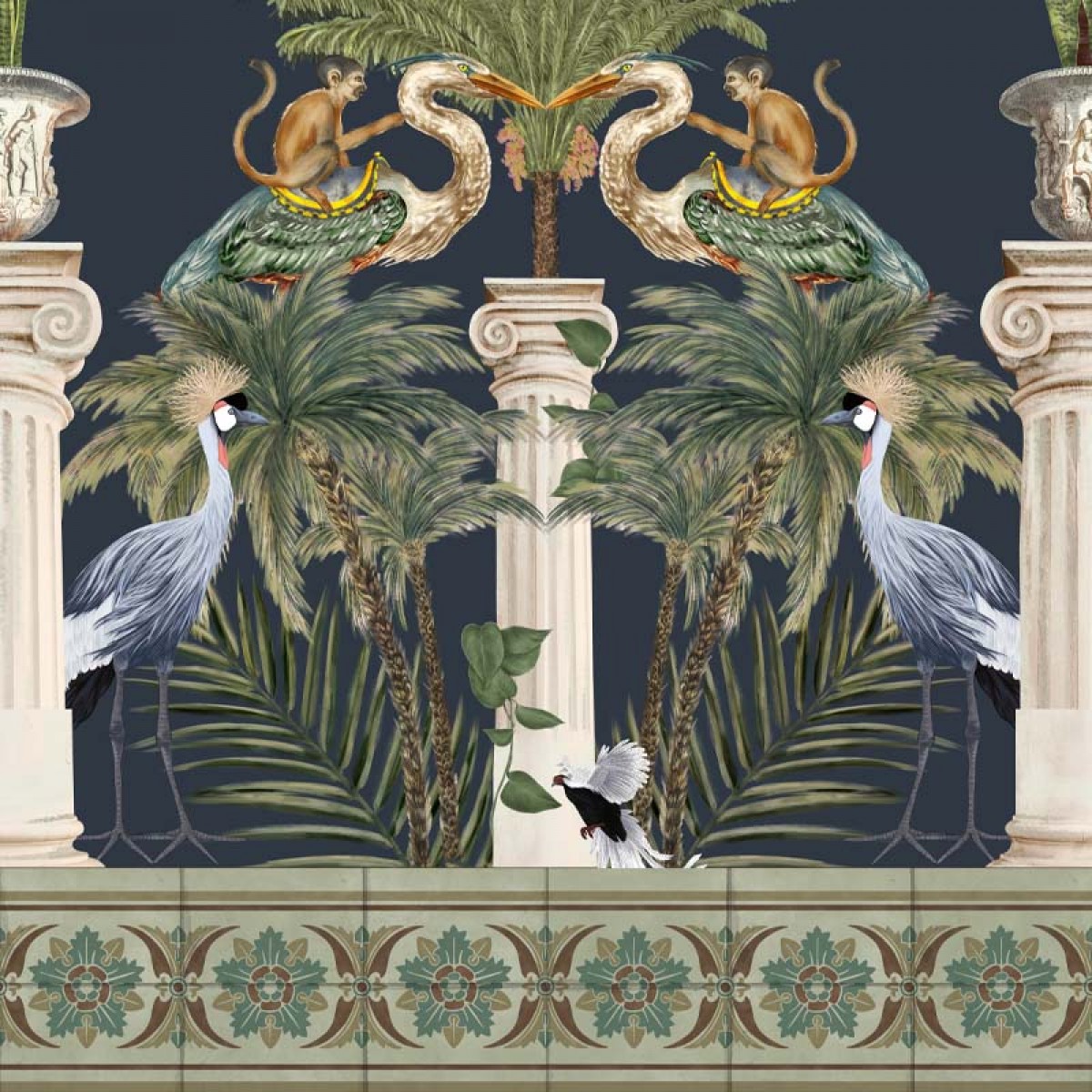 Tapet Tropical columns (dark), personalizat, VLAdiLA, Fototapet living, Fototapet