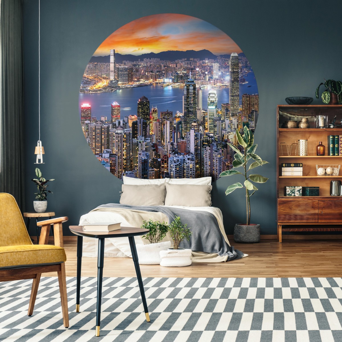 Fototapet rotund Skyline by Night, 142.5cm diametru, WallArt, Fototapet circular, Fototapet