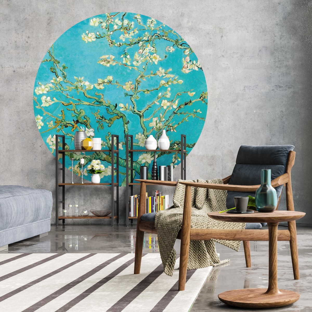 Fototapet rotund Almond Blossom, 142.5cm diametru, WallArt, Fototapet circular, Fototapet