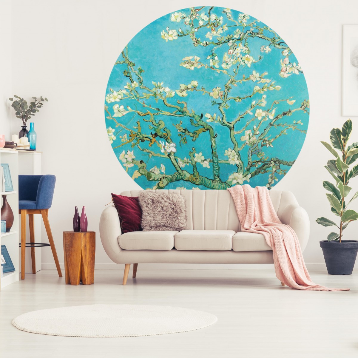 Fototapet rotund Almond Blossom, 142.5cm diametru, WallArt, Fototapet circular, Fototapet