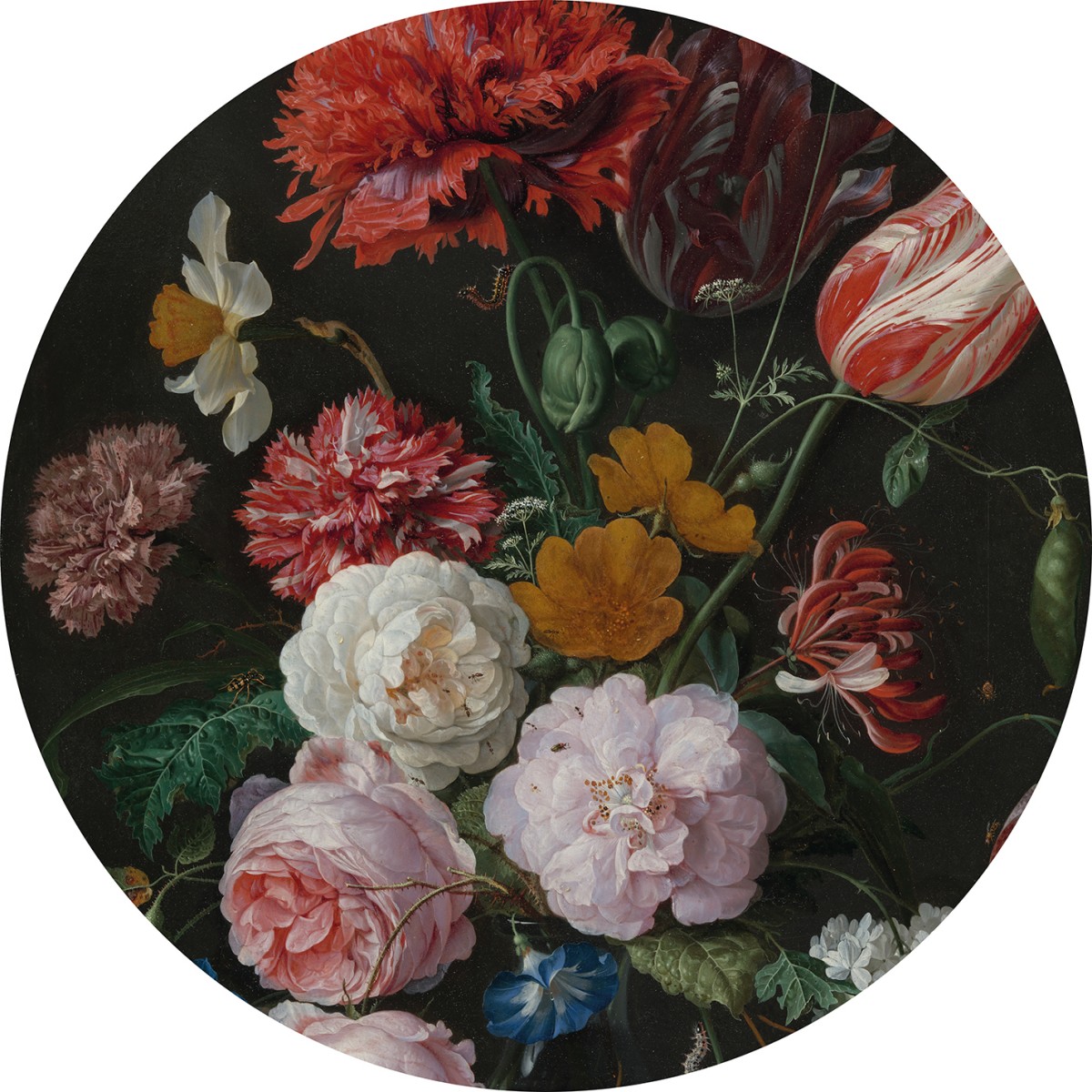 Fototapet rotund Golden Age Flowers, 190cm diametru, WallArt, Fototapet circular, Fototapet