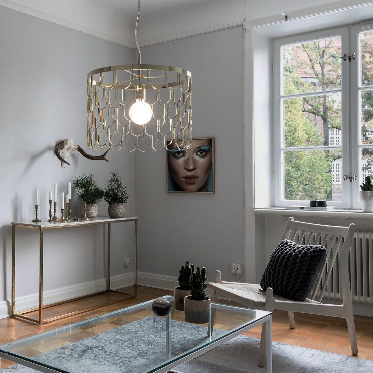 Lampă suspendată Gatsby 45cm, din metal negru/alamă, Globen