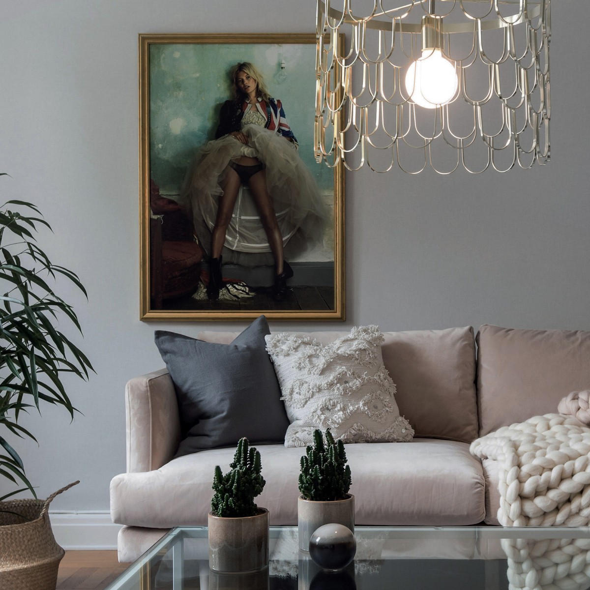 Lampă suspendată Gatsby 45cm, din metal negru/alamă, Globen