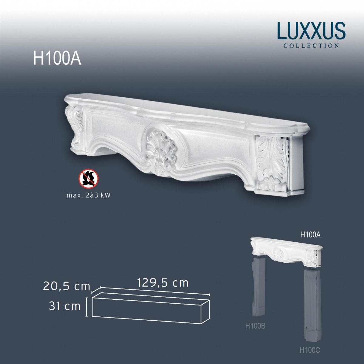 Semineu Decorativ Luxxus H100A, Dimensiuni: 129 X 30.5 X 21 cm, Orac Decor