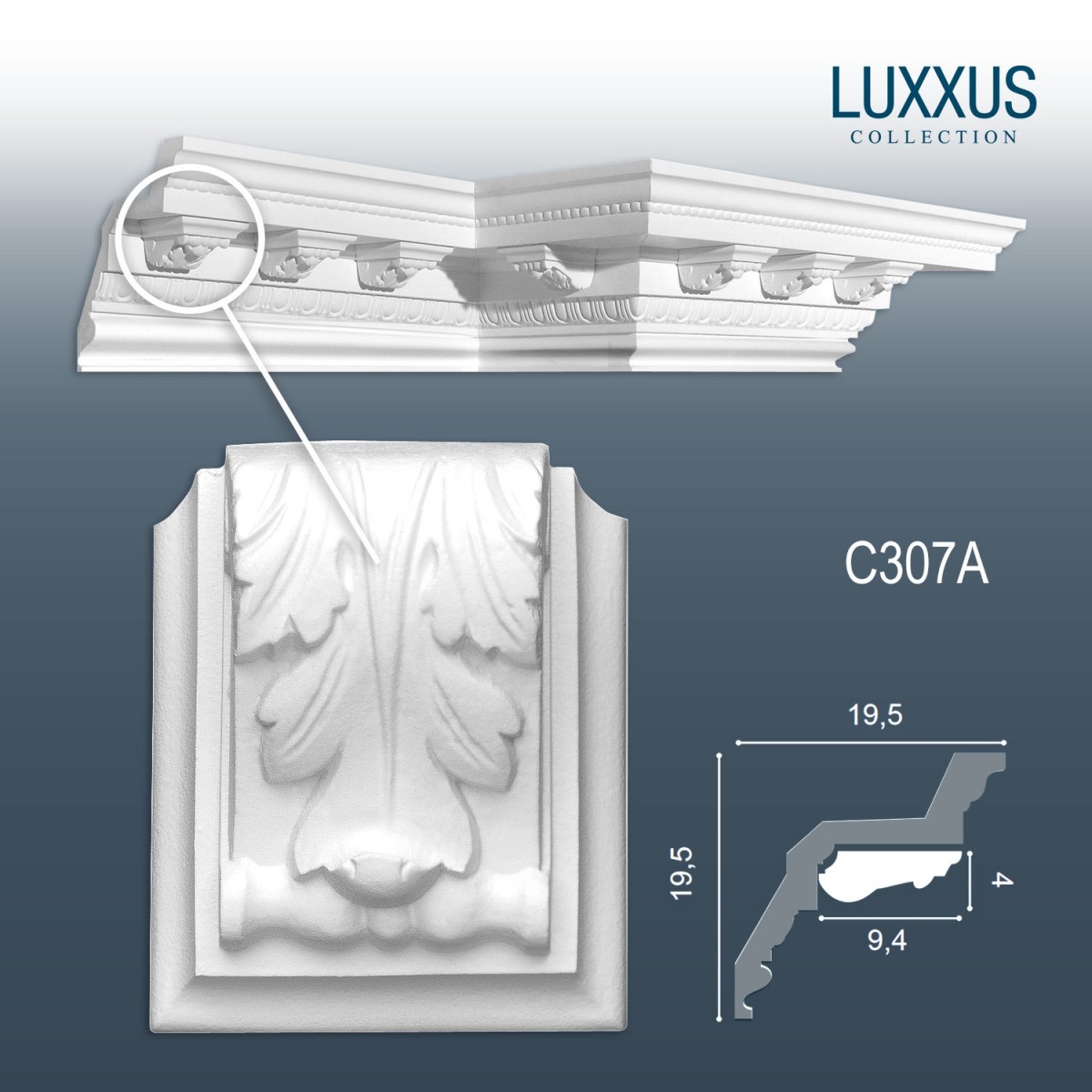 Cornisa Luxxus C307A, Dimensiuni: 7.5 X 9.4 X 4 cm, Orac Decor