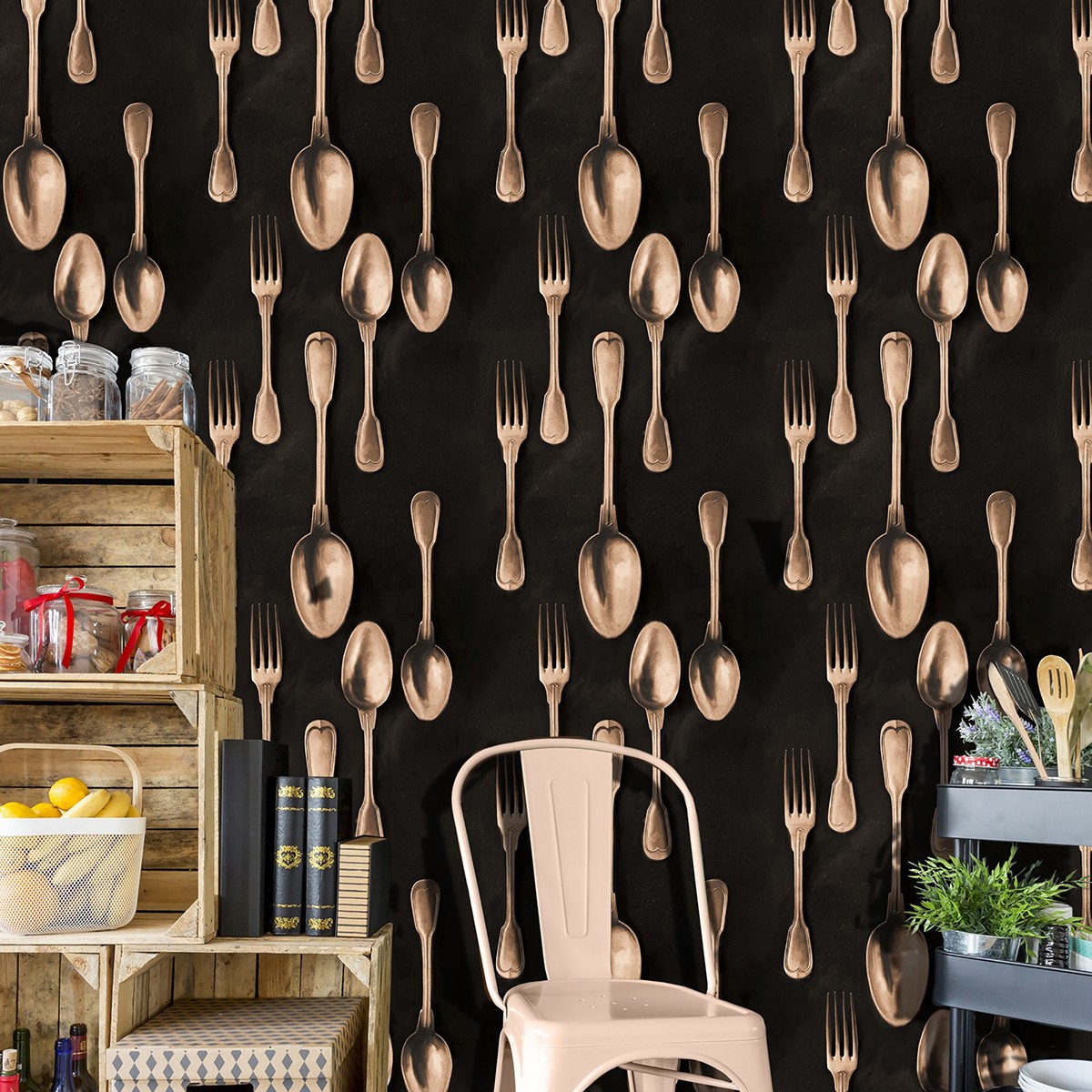 Tapet designer CUTLERY Copper, MINDTHEGAP, Tapet Exclusivist, Tapet