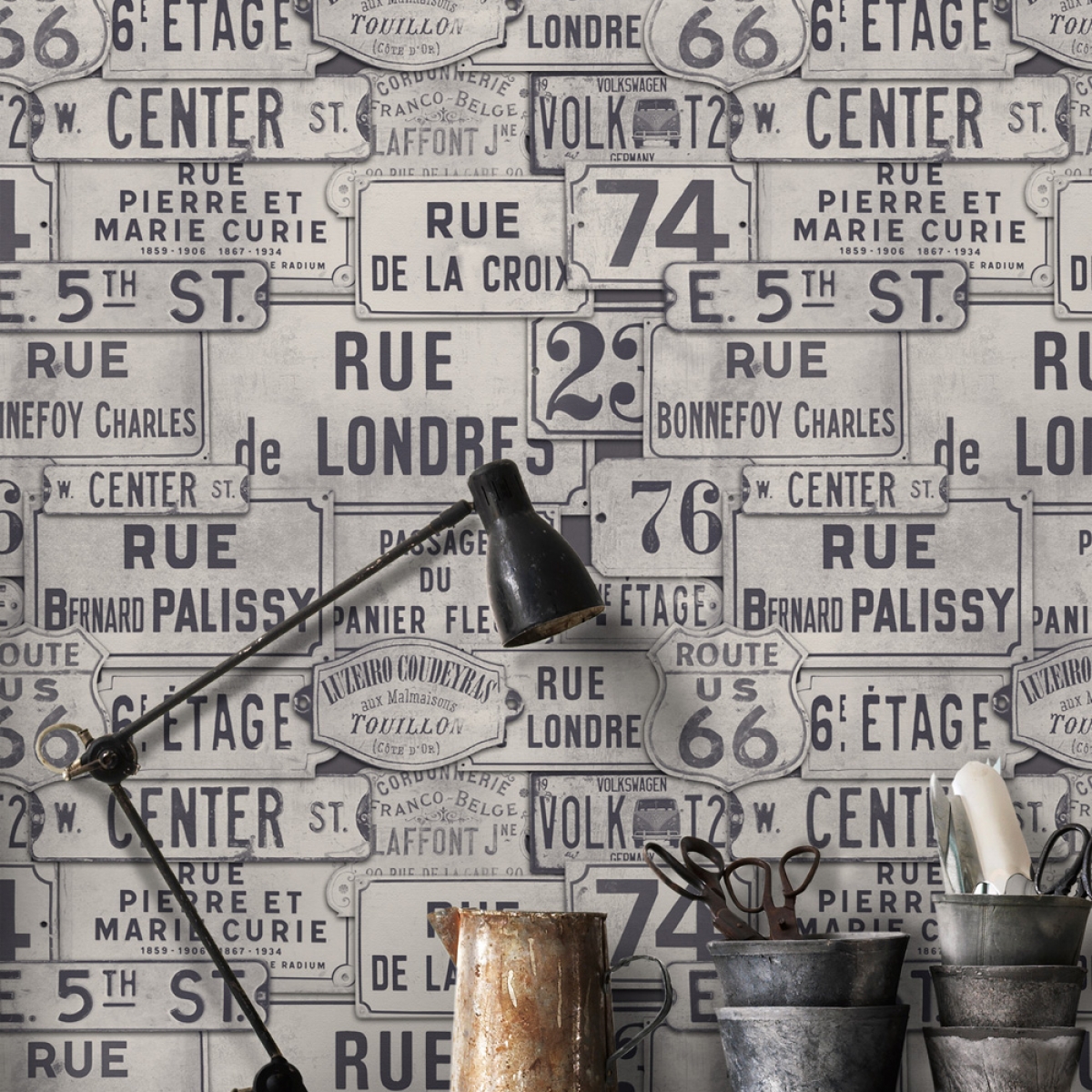 Tapet designer Traveller Street Signs Neutral, MINDTHEGAP